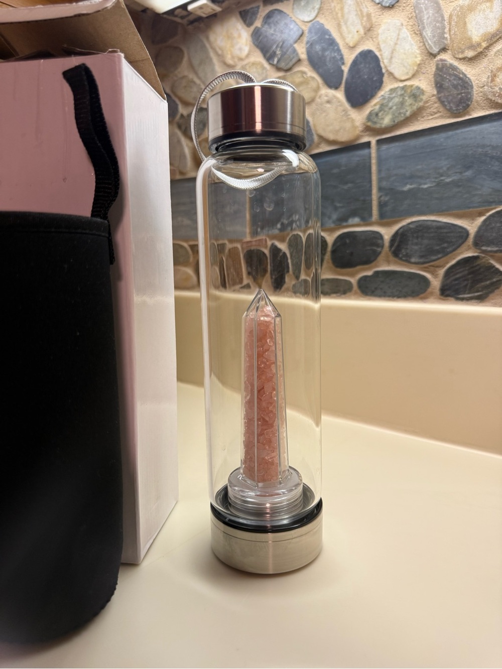 Glass Infuser Water Bottle with Rose Quartz